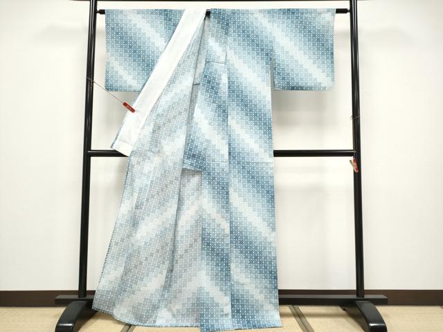 平和屋着物*夏物 小紋 絽 格子柄 洗える着物 CABF2626tx