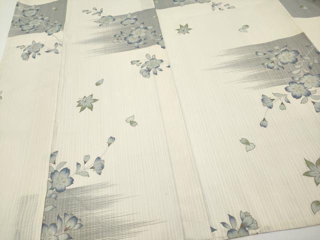 平和屋着物*夏物 小紋 紗 枝桜文 生成り色 洗える着物 CABF2639tx