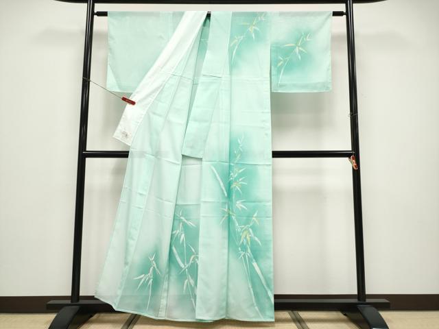 平和屋着物*夏物 訪問着 絽 手描き 笹竹文 暈し染め 洗える着物 CABF2640tx