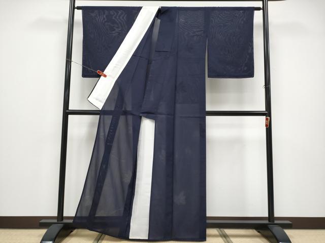 平和屋着物*夏物 紗紬 色無地 竜田川紋紗 濃紺地 正絹 逸品 未使用 CABF2642tx