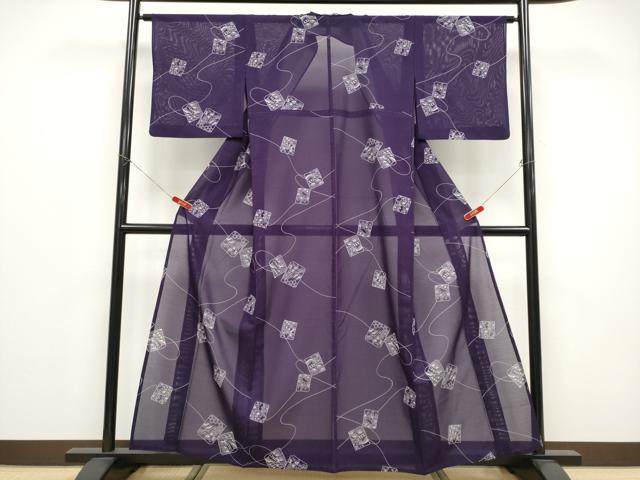 平和屋着物*夏物 小紋 絽 色紙草花文 洗える着物 CABF2645tx