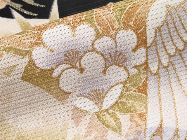 平和屋着物*夏物 黒留袖 絽 刺繍 飛鶴草花文 金彩 洗える着物 CABF2646tx