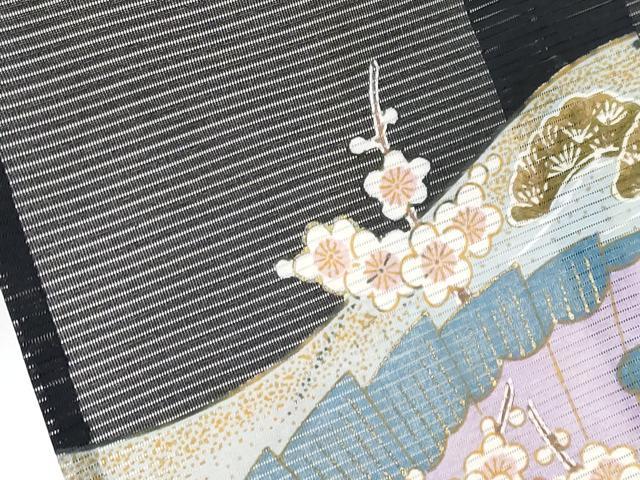 平和屋着物*夏物 黒留袖 絽 扇面鼓草花文 金彩 洗える着物 CABF2661tx