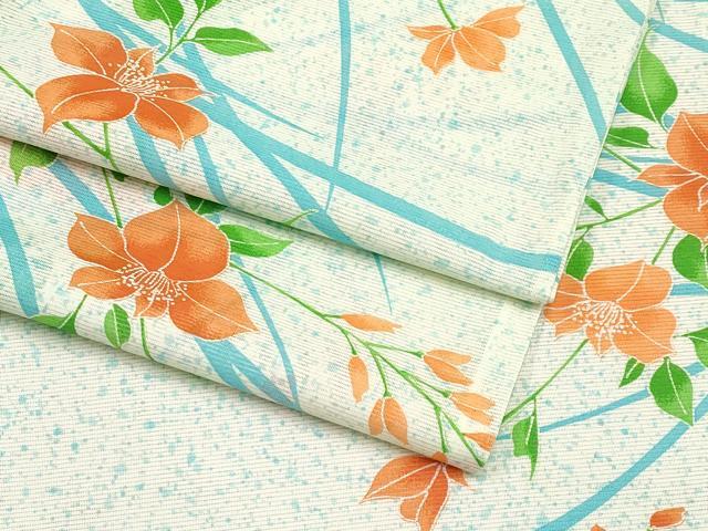 平和屋着物*夏物 小紋 絽 枝花文 洗える着物 CABF2662tx
