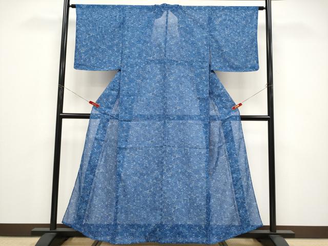 平和屋着物*夏物 小紋 藍 型染め 絽 御所解文 洗える着物 未使用 CABF2664tx