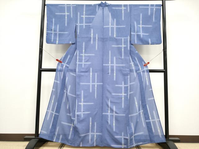 平和屋着物*夏物 小紋 紗 格子草花文 洗える着物 CABF2668tx