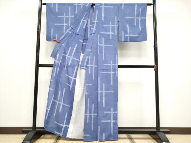 平和屋着物*夏物 小紋 紗 格子草花文 洗える着物 CABF2668tx