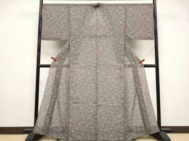 平和屋着物*夏物 小紋 紗 舞葉文 洗える着物 CABF2672tx