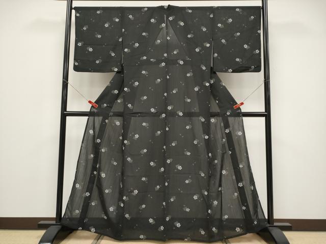 平和屋着物*夏物 小紋 紗 源氏香 舞桜 黒地 洗える着物 CABF2673tx