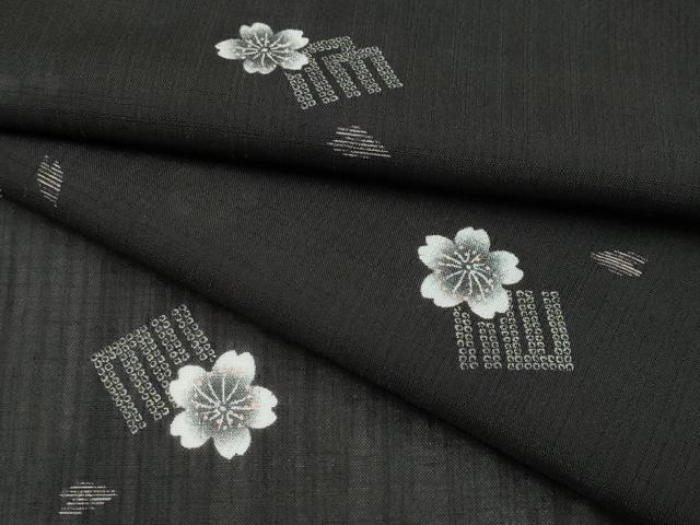 平和屋着物*夏物 小紋 紗 源氏香 舞桜 黒地 洗える着物 CABF2673tx