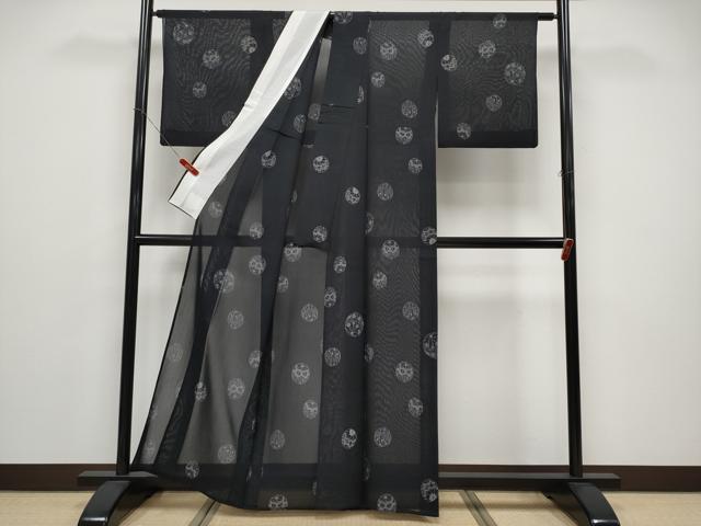 平和屋着物*夏物 紗紬 鞠 黒地 正絹 逸品 CABF2678tx