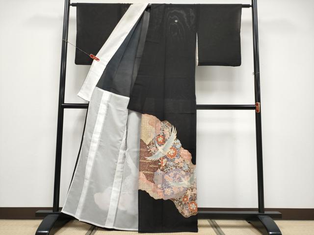 平和屋着物*夏物 黒留袖 絽 飛鶴花唐草文 金彩 洗える着物 CABF2682tx
