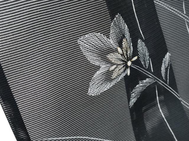 平和屋着物*夏物 訪問着 絽 草花文 黒地 金彩 正絹 逸品 CABF2692tx