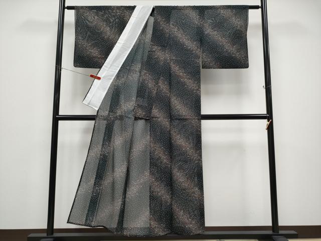 平和屋着物*夏物 小紋 絽 溢れ松葉 黒地 洗える着物 CABF2693tx
