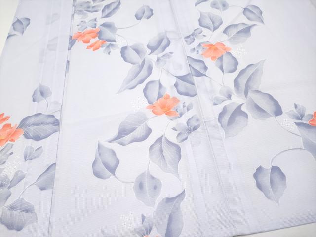 平和屋着物*夏物 小紋 絽 枝花文 洗える着物 CABF2696tx