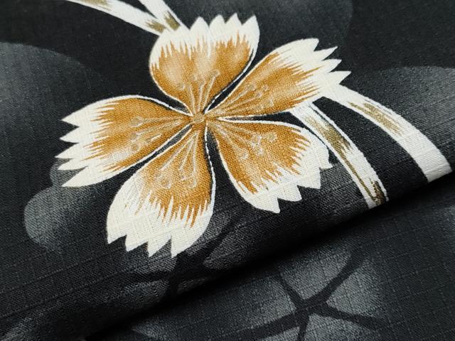 平和屋着物∴夏物 浴衣 綿紅梅 舞花文 黒地 金彩 綿 逸品 CABF2713tx