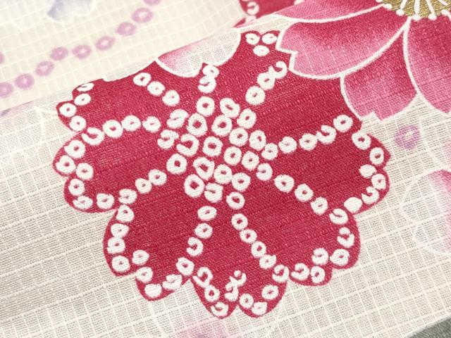平和屋着物∴夏物 浴衣 綿紅梅 雪輪花文 金彩 綿 逸品 CABF2720tx