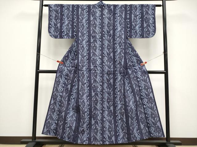 平和屋着物∴夏物 浴衣 花唐草間道 リップル 綿 逸品 CABF2722tx