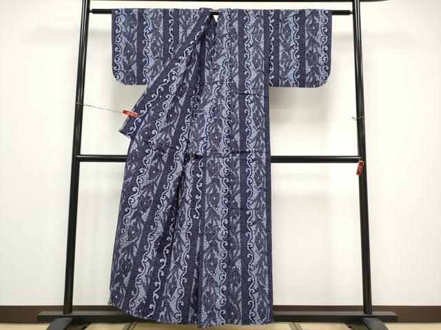 平和屋着物∴夏物 浴衣 花唐草間道 リップル 綿 逸品 CABF2722tx