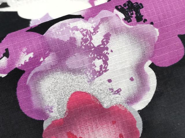 平和屋着物∴夏物 浴衣 JUN AMI MISAKO 綿紅梅 枝花文 黒地 銀彩 綿 逸品 未使用 CABF2723tx