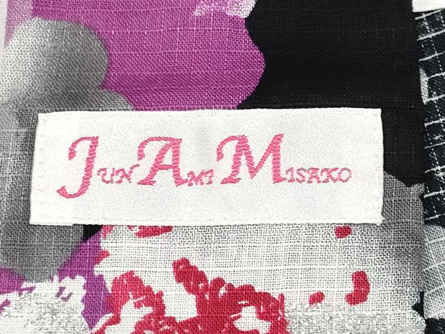 平和屋着物∴夏物 浴衣 JUN AMI MISAKO 綿紅梅 枝花文 黒地 銀彩 綿 逸品 未使用 CABF2723tx