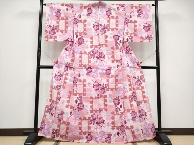 平和屋着物∴夏物 浴衣 綿紅梅 舞花文 綿 逸品 CABF2730tx