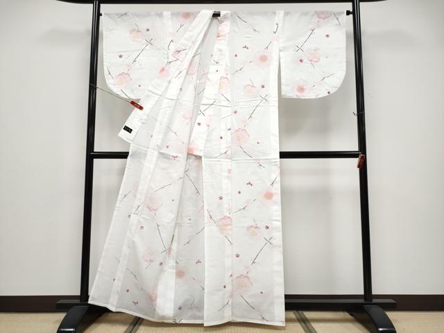 平和屋着物∴夏物 浴衣 綿紅梅 枝梅文 日本製 綿 逸品 CABF2735tx