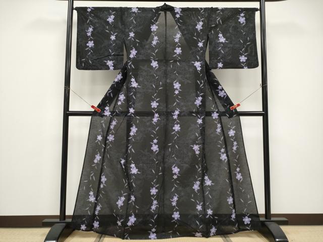 平和屋着物∴夏物 浴衣 綿絽 枝桜文 黒地 綿 逸品 CABF2752tx