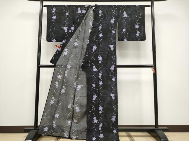 平和屋着物∴夏物 浴衣 綿絽 枝桜文 黒地 綿 逸品 CABF2752tx