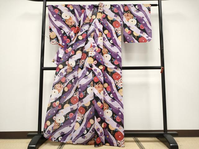 平和屋着物∴夏物 小紋・浴衣兼用 舞花文 綿麻 逸品 CABF2754tx