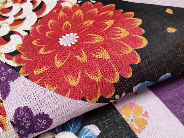 平和屋着物∴夏物 小紋・浴衣兼用 舞花文 綿麻 逸品 CABF2754tx