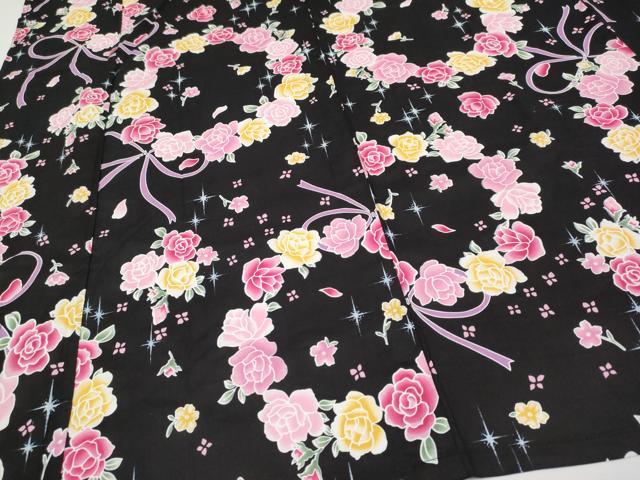 平和屋着物∴夏物 浴衣 花丸文 黒地 綿 逸品 CABF2756tx
