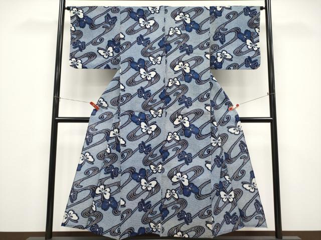 平和屋着物∴夏物 浴衣 舞蝶文 リップル生地 綿 逸品 CABF2761tx