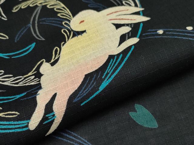 平和屋着物∴夏物 浴衣 綿紅梅 跳兎 黒地 綿 逸品 CABF2765tx