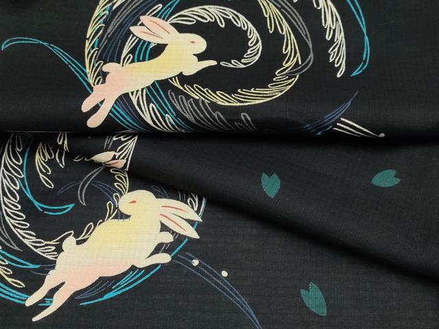 平和屋着物∴夏物 浴衣 綿紅梅 跳兎 黒地 綿 逸品 CABF2765tx