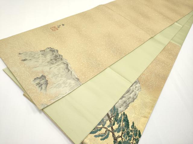 平和屋着物●近代日本画の巨匠 横山大観 じゅらく謹製 太鼓柄袋帯 人物風景文 正絹 逸品 CABF2777tx