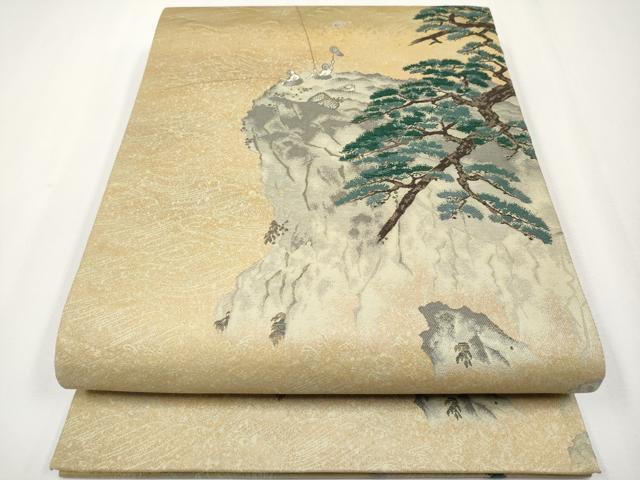 平和屋着物●近代日本画の巨匠 横山大観 じゅらく謹製 太鼓柄袋帯 人物風景文 正絹 逸品 CABF2777tx
