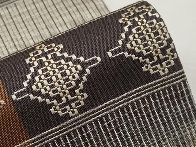 平和屋着物●全通柄袋帯 横段文 正絹 逸品 CABF2780tx