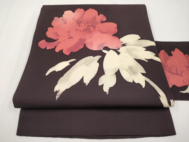 平和屋着物▼塩瀬 九寸名古屋帯 ろうけつ染 牡丹 正絹 逸品 CABF2789tx