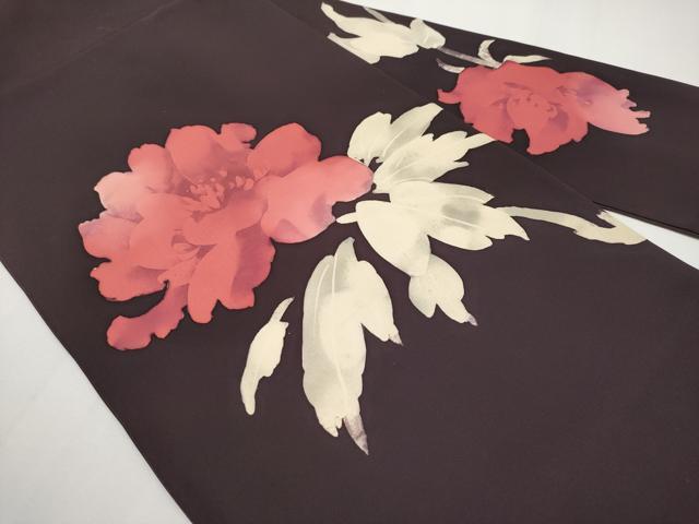 平和屋着物▼塩瀬 九寸名古屋帯 ろうけつ染 牡丹 正絹 逸品 CABF2789tx