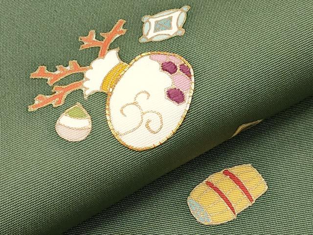 平和屋着物●塩瀬 九寸名古屋帯 駒刺繍 宝尽くし 金彩 正絹 逸品 未使用 CABF2790tx