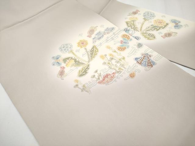 平和屋着物●塩瀬 九寸名古屋帯 花蝶風景文 正絹 逸品 CABF2791tx