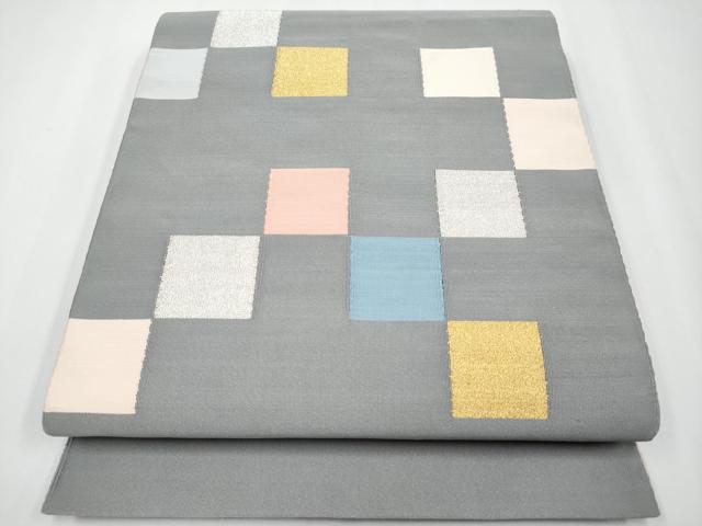 平和屋着物●爪掻き本綴れ 八寸名古屋帯 色紙文 金銀糸 正絹 逸品 未使用 CABF2793tx