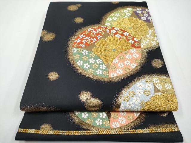 平和屋着物●西陣 高島織物謹製 六通柄袋帯 唐織 七宝花文 黒地 金糸 証紙付き 未使用 CABF2799tx