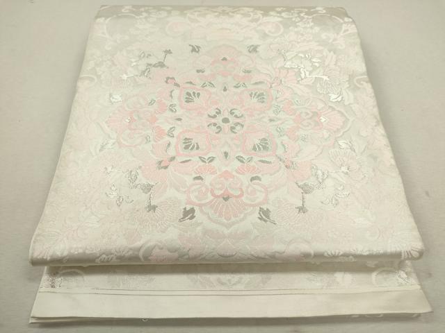 平和屋着物◎六通柄袋帯 菱更紗花唐草文 銀糸 正絹 逸品 CABF2804ze
