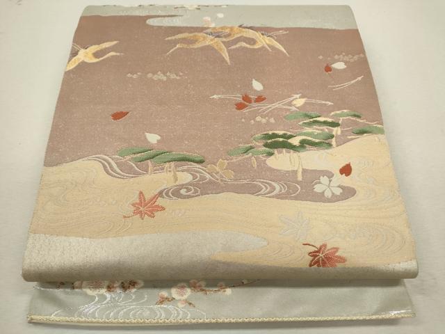 平和屋着物◎六通柄袋帯 みかげ綿 鶴に松林文 金銀糸 正絹 逸品 CABF2806ze