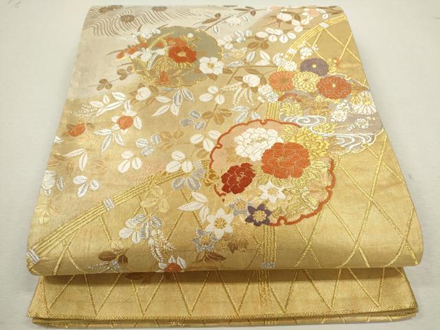 平和屋着物◎六通柄袋帯 唐織 雪輪籬草花文 金銀糸 正絹 逸品 CABF2810ze