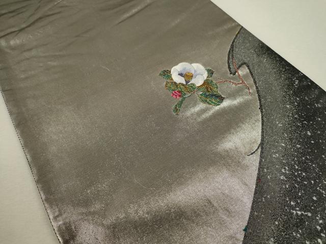 平和屋着物◎六通柄袋帯 唐織 枝椿 黒地 金糸 正絹 逸品 CABF2817ze