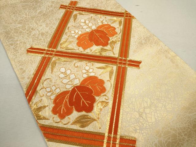 平和屋着物◎太鼓柄袋帯 総刺繍 駒刺繍 天井桐文 金糸 正絹 逸品 CABF2834ze
