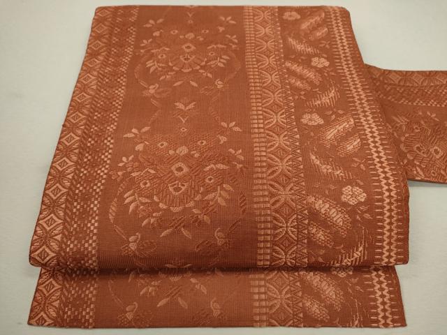 平和屋着物◎全通柄九寸名古屋帯 唐織 吉祥草花間道 正絹 逸品 CABF2852ze
